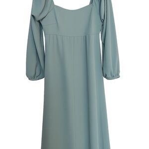 Maison Jules Sage Green Empire Waist Long Sleeve Midi Dress Sz M NWT